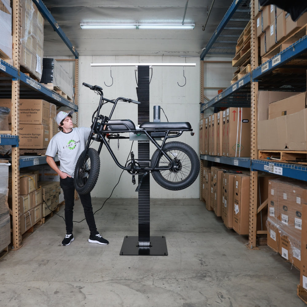 E-Lift PRO Single-Sided Repair Stand Assembly with Basing & Tool Box for Efficient Bike Maintenance